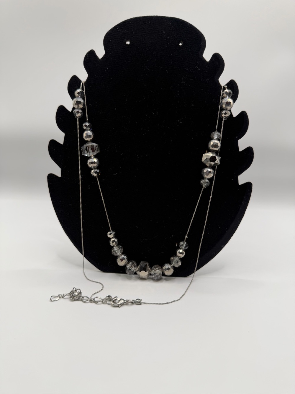 Silver Beaded Layered Necklace - Elegant Women's Jewelry